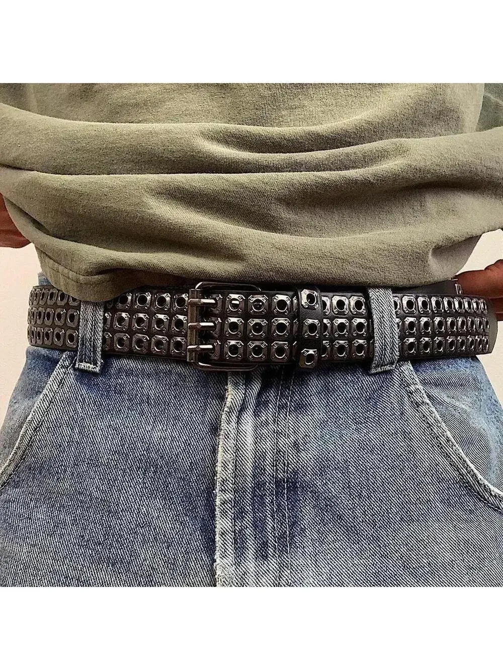 Cyber y2k 2000s vintage style dark silver studded belt. Nice quality. 42 inches